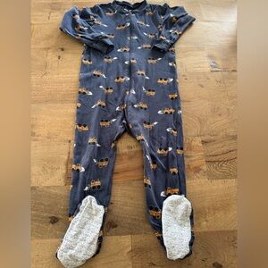 Pekkle Navy Blue Construction Vehicle Kids One Piece footies size 3 years